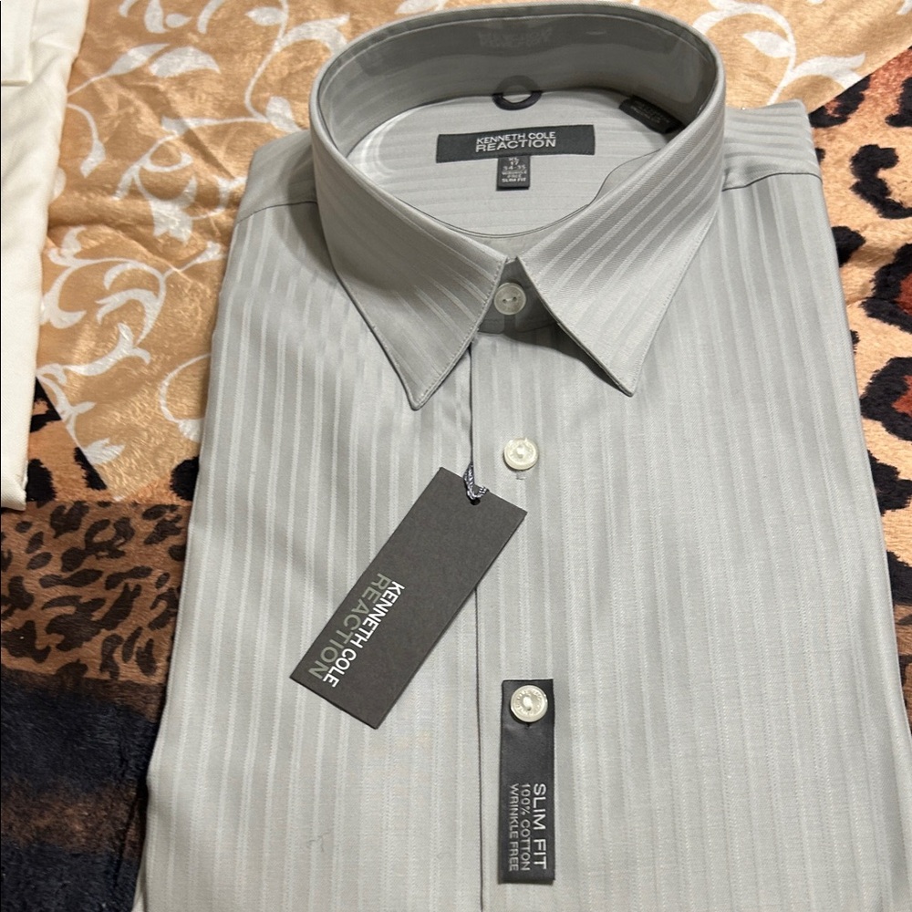 Kenneth Cole Men's Silver Striped Dress Shirt